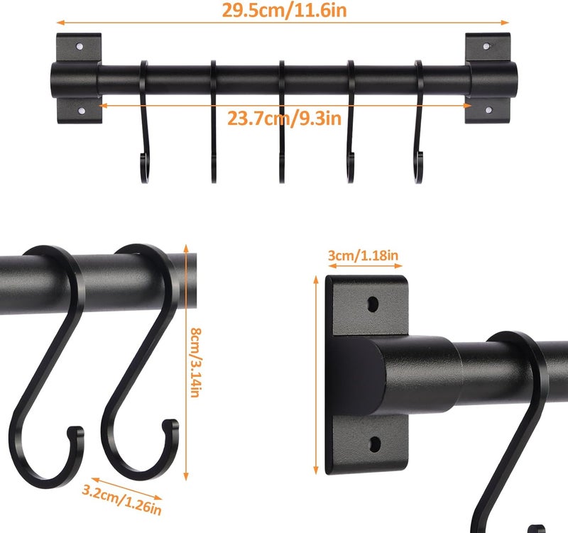 YILANJIN Hanging Rail Rack for Kitchen Utensil, Kitchen Utensil Rack with 5 Hooks, Wall Mounted Kitchen Utensil Hanging Rack Organizer, Kitchen Utensil Rack Black for Kitchen & Bathroom - Image 2