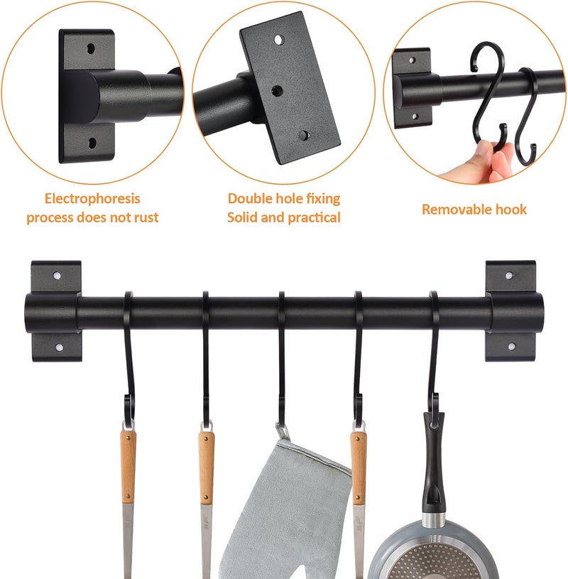YILANJIN Hanging Rail Rack for Kitchen Utensil, Kitchen Utensil Rack with 5 Hooks, Wall Mounted Kitchen Utensil Hanging Rack Organizer, Kitchen Utensil Rack Black for Kitchen & Bathroom - Image 3