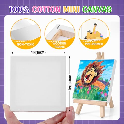 ESRICH 30 Pack Mini Acrylic Paint Kit,Canvas Painting Kit,4in Stretched Canva with 6in Easel,Acrylic Paint Strips,Palettes,Painting Brushes,Canva and Easel Set for Kids Artists Beginner,Gift - Image 4