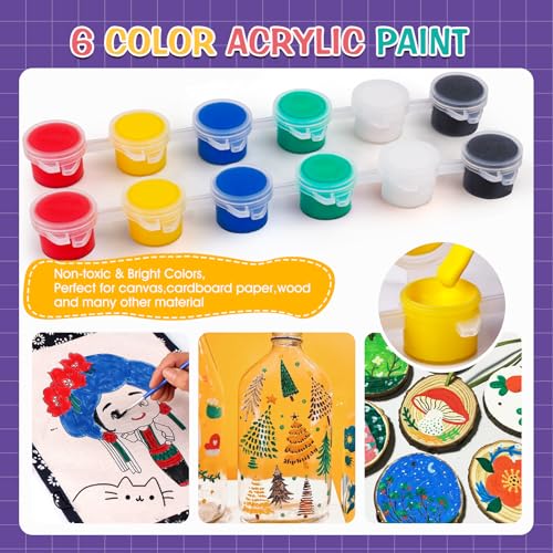 ESRICH 30 Pack Mini Acrylic Paint Kit,Canvas Painting Kit,4in Stretched Canva with 6in Easel,Acrylic Paint Strips,Palettes,Painting Brushes,Canva and Easel Set for Kids Artists Beginner,Gift - Image 5