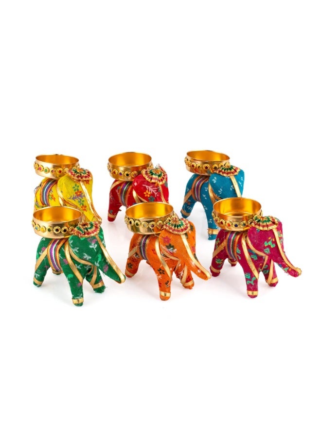 JH Gallery Handcrafted Recycled Material Elephant Tealight Candle Holder Home Decoration Item for Diwali Decor (Multicolor, 8 X 5 X 10 Cm) - Pack of 6 - Image 5