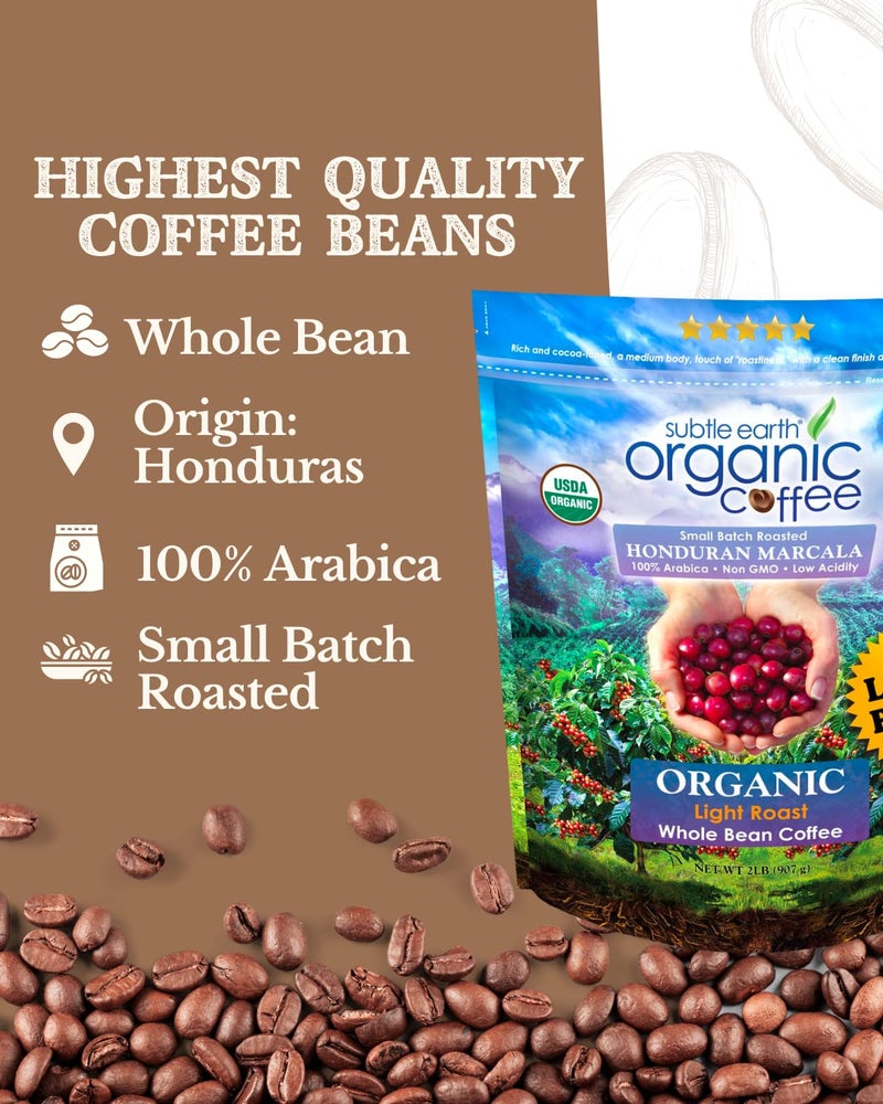 Cafe Don Pablo 2LB Subtle Earth Organic Coffee - Light Roast - Whole Bean Coffee - 100% Arabica Beans - Low Acidity and Non-GMO - 2lb bag - Image 2