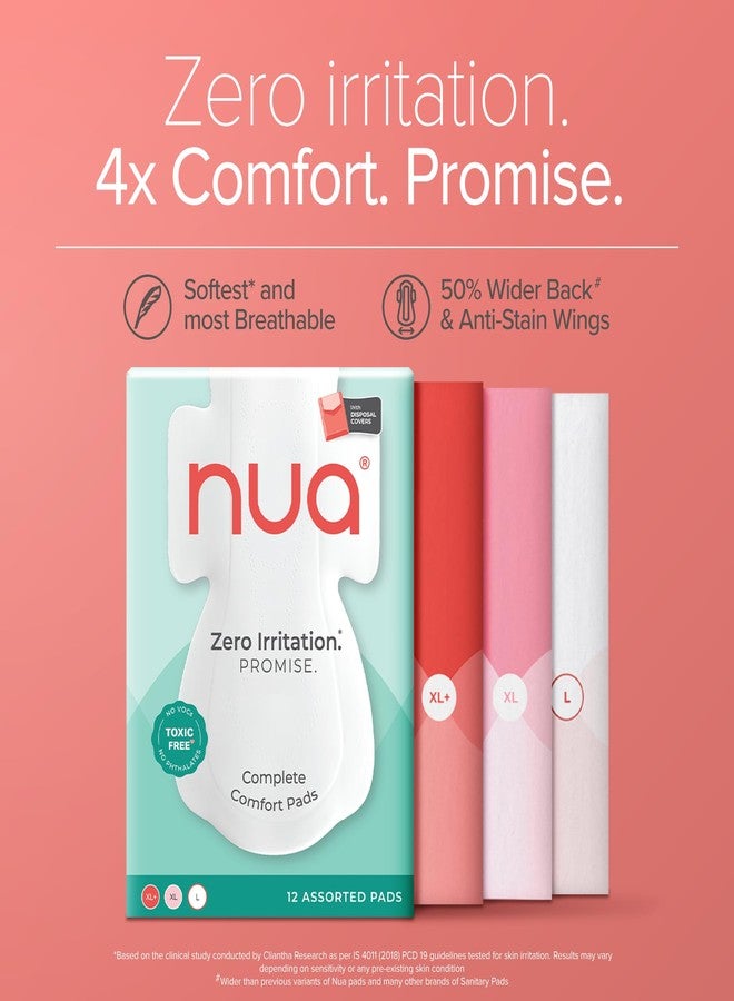 Nua Complete Comfort Sanitary Pads Combo | 12 Pads for Day (3XL+, 5XL, 4L) + 16 Free Panty Liners | Zero Irritation | 4x Comfort Ultra-Thin & Breathable | 100% Toxin-Free | Disposal Covers Included | Liners for Discharge, Spotting & Tampon Backup - Image 2