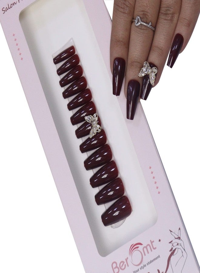 Beromt false Nails Beromt Butterfly Charm Nails Artificial False nail extension | Ready to apply, easy to use | Easy Peel Of Removal Long Stellito - BFNC20BFC - Image 1