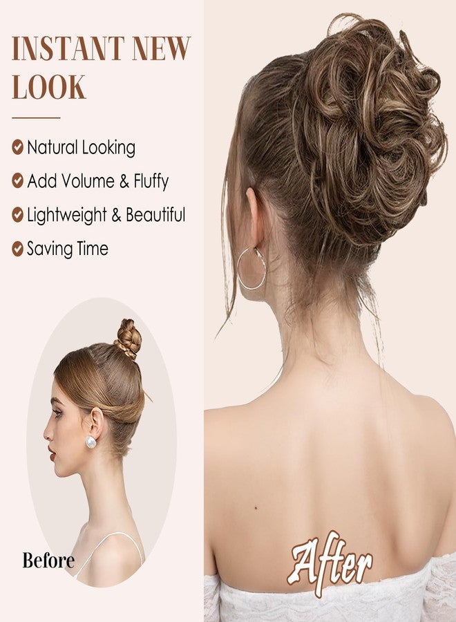 S-noilite Messy Bun Hair Piece Human Hair Wavy Real Hair Bun Extensions Messy Bun Hair Pieces for Women Scrunchies Updo Real Human Hair Bun Ash Blonde to Bleach Blonde - Image 2