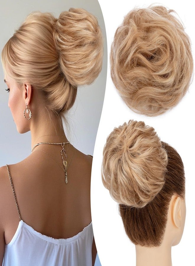 S-noilite Messy Bun Hair Piece Human Hair Wavy Real Hair Bun Extensions Messy Bun Hair Pieces for Women Scrunchies Updo Real Human Hair Bun Ash Blonde to Bleach Blonde - Image 1