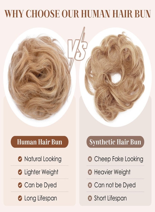 S-noilite Messy Bun Hair Piece Human Hair Wavy Real Hair Bun Extensions Messy Bun Hair Pieces for Women Scrunchies Updo Real Human Hair Bun Ash Blonde to Bleach Blonde - Image 5