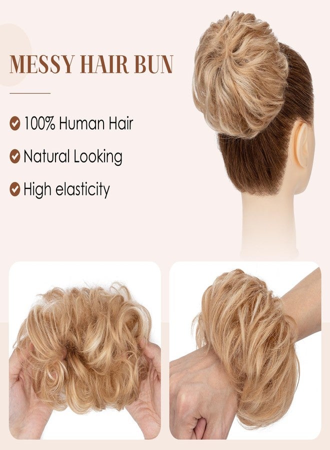 S-noilite Messy Bun Hair Piece Human Hair Wavy Real Hair Bun Extensions Messy Bun Hair Pieces for Women Scrunchies Updo Real Human Hair Bun Ash Blonde to Bleach Blonde - Image 4