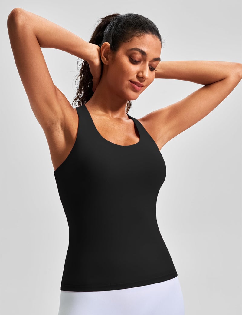 JOYSPELS Workout Tank Top with Built-in Bra for Women â€“ Cross Back Athletic Yoga Tops Breathable Stretchy Sports Camisole for Gym Pilates Black - Image 3