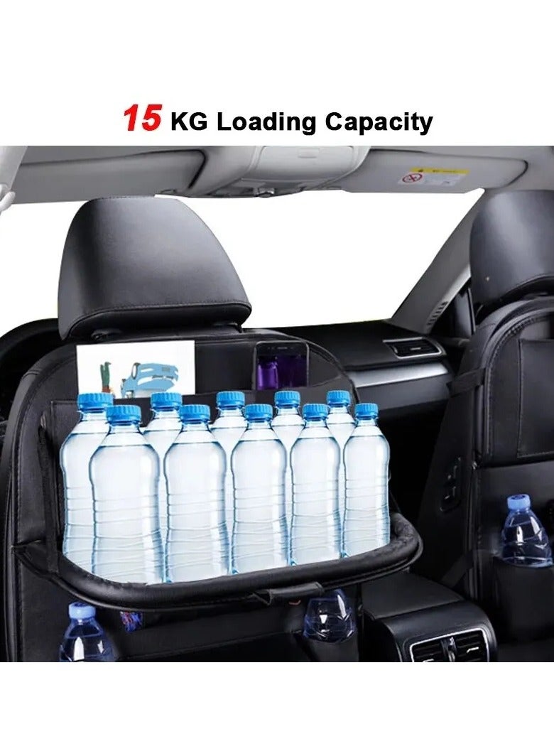 AROAQ Car Seat Back Organizer with Foldable Table Tray - PU Leather Storage & Kick Mats - Image 2