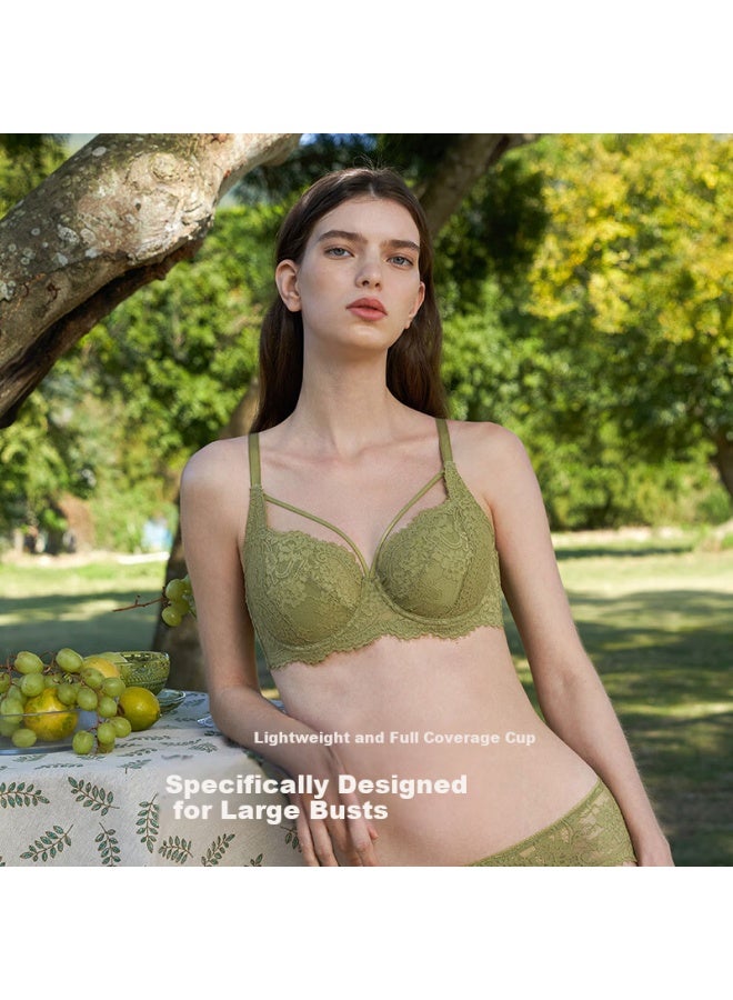 Hsia Matcha Full Coverage Anti-sagging Lightweight Lace Bra, Non-padded, Minimizing Large Bust, Matcha Green, 85c - Image 3
