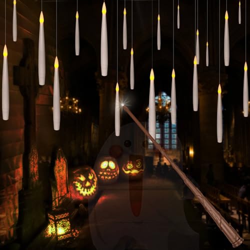 Leejec 20pcs Flameless Taper Floating Candles with Magic Wand Remote, Flickering Warm Light, Battery Operated 6.1" LED Electric Window Candle, Decor for Christmas, Wedding, Halloween, Birthday Party - Image 1