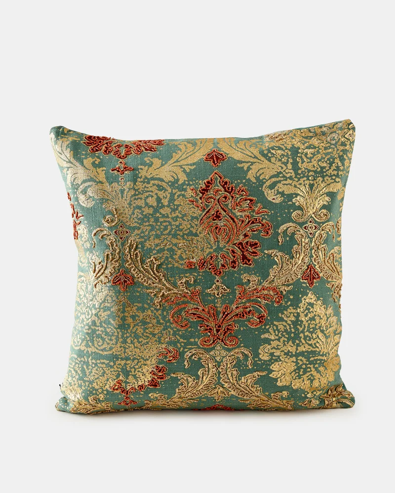 REDTAG Teal Embroidered Foil Print Cushion
