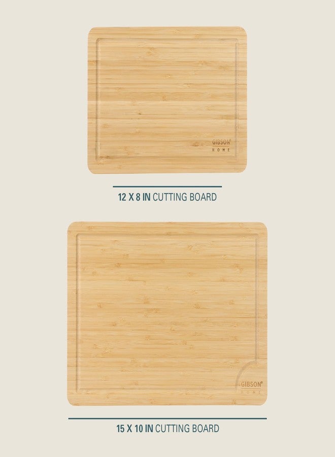 Gibson Home Forestview 2-Piece Bamboo Cutting Board Set - 15" & 12" Wooden Durable Kitchen Chopping Carving Boards with Juice Grooves, Oil Finished - Image 3