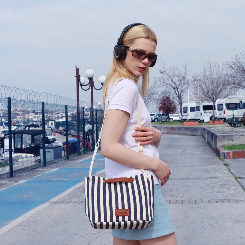 Anemoss Women Tote Bags, 2-in-1 Hand and Shoulder Bag, Magnetic Closure Large Capacity, Striped Design Handbag, Crossbody Travel Bag, Gifts for Women and Girls - Image 2