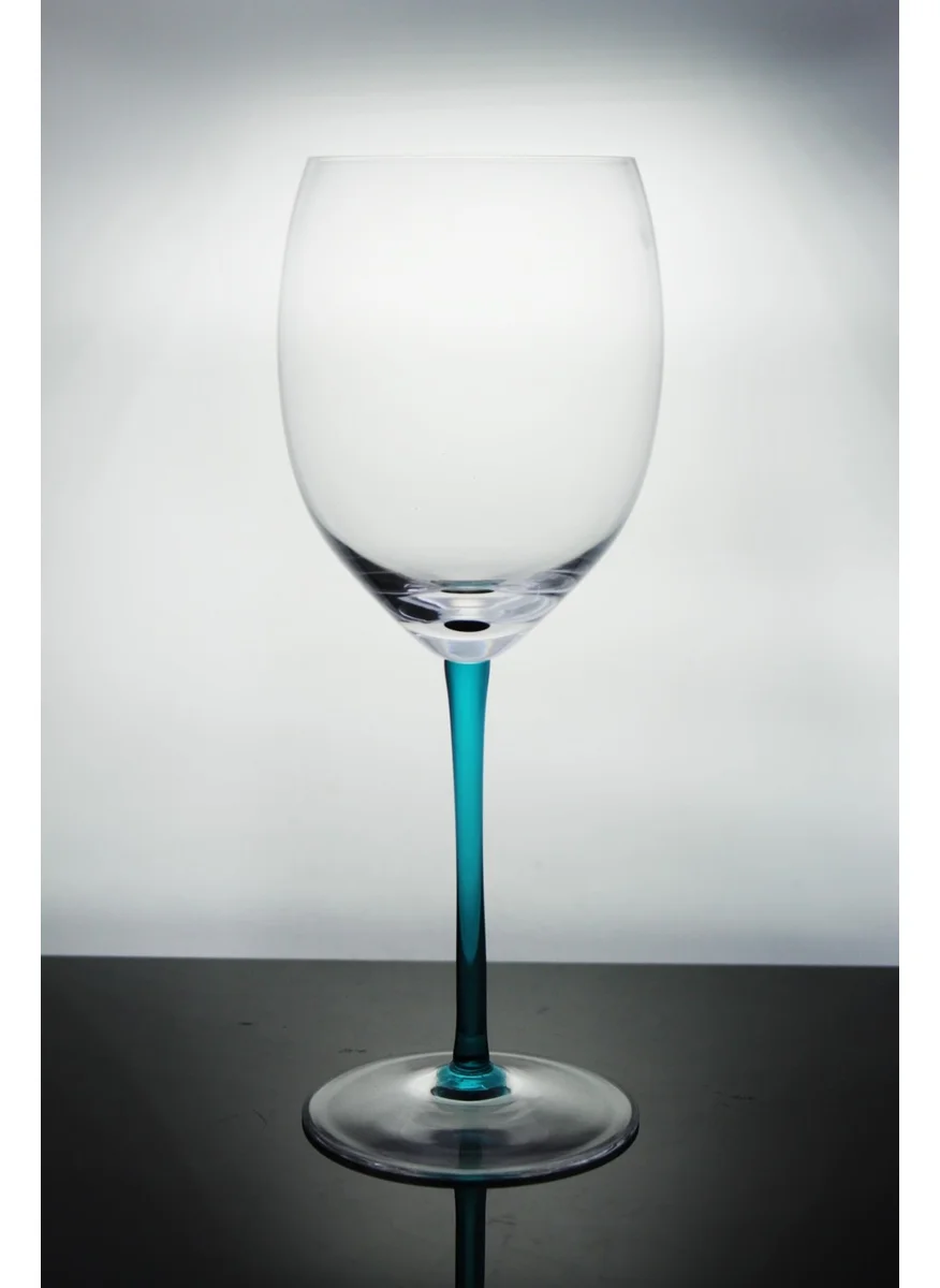 Paşabahçe Hand Made Crystal Turquoise Decorated Wine Glass 1 Piece 31751