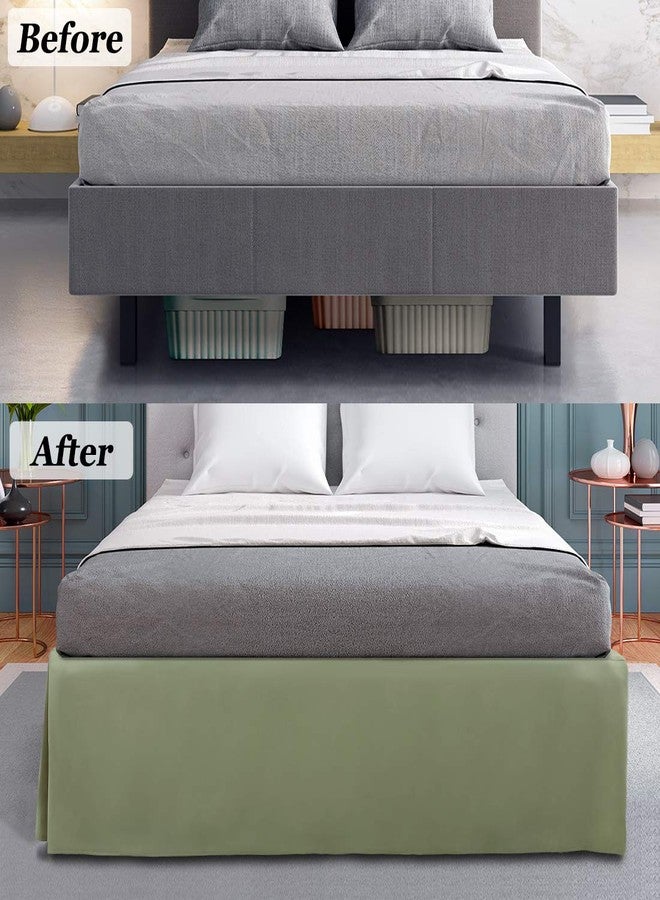 PiccoCasa King Size Pleated Bed Skirt, Ruffled Lightweight Box Spring Cover - 16 Inch Drop Dust Ruffle Bedskirt, Wrinkle Free and Fade Resistance, Easy to Stall - Olive Green - Image 3