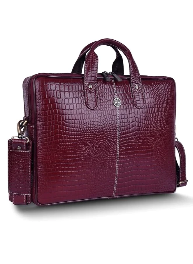 HAMMONDS FLYCATCHER Genuine Leather Office Bag for Men - 15.6 Inch Laptop Bag for Men for Professionals, Business Travelers - Adjustable Straps & Multiple Compartments - CROC MAROON
