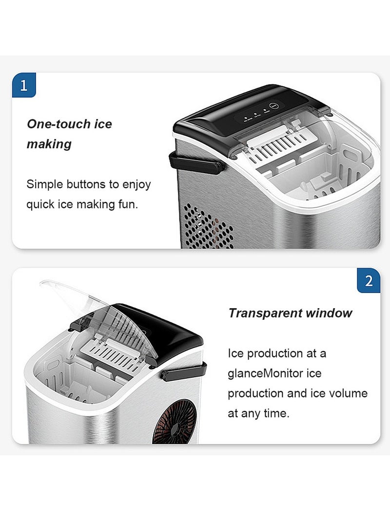 ET-LIFE Ice Maker Countertop with Handle, Self-Cleaning Ice Maker with Scoop and Basket, 9 Cubes in 7-9 Mins, 12Kg/24H, 1.2L Water Tank, 0.6L Ice Basket Capacity, 95W, Portable Small Ice Machine for Home kitchen Office Party, BH-14, Silver  - Image 5