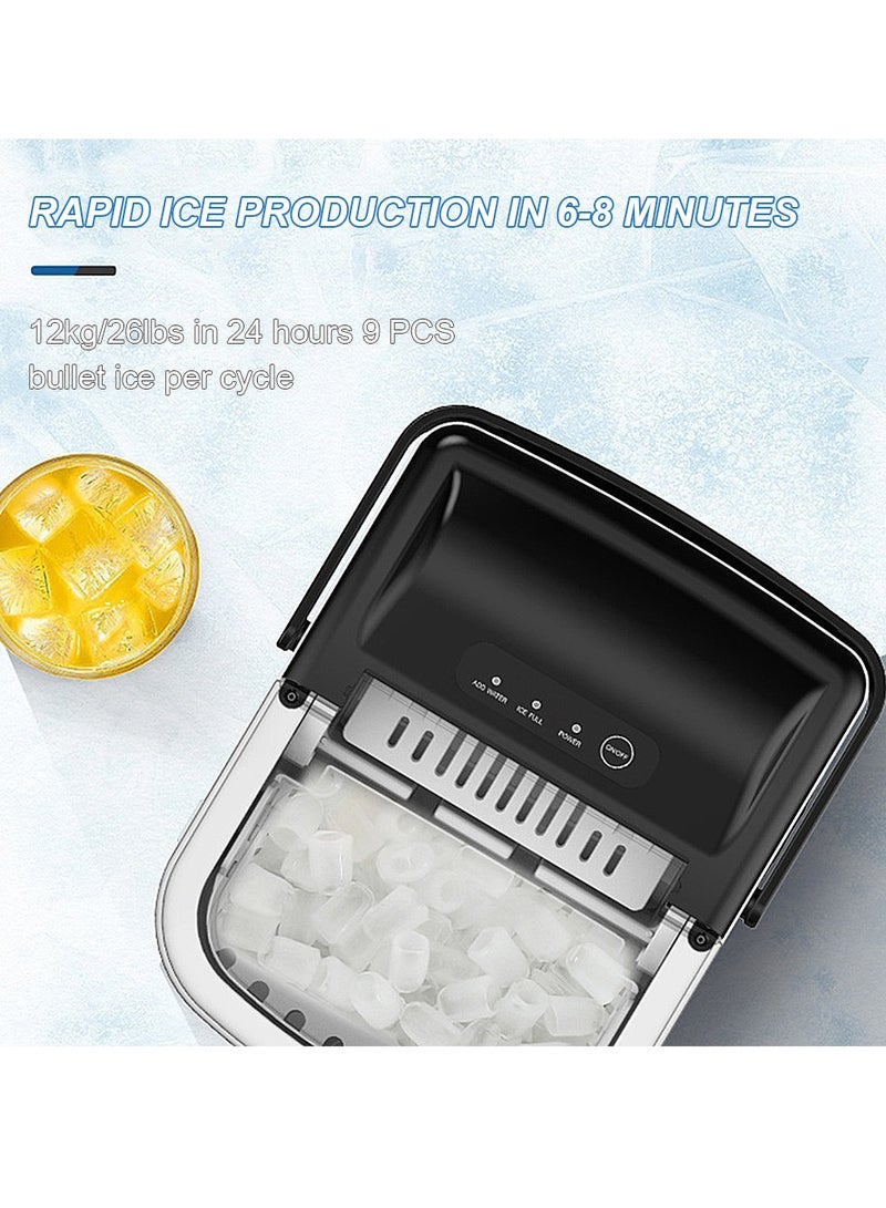 ET-LIFE Ice Maker Countertop with Handle, Self-Cleaning Ice Maker with Scoop and Basket, 9 Cubes in 7-9 Mins, 12Kg/24H, 1.2L Water Tank, 0.6L Ice Basket Capacity, 95W, Portable Small Ice Machine for Home kitchen Office Party, BH-14, Silver  - Image 2