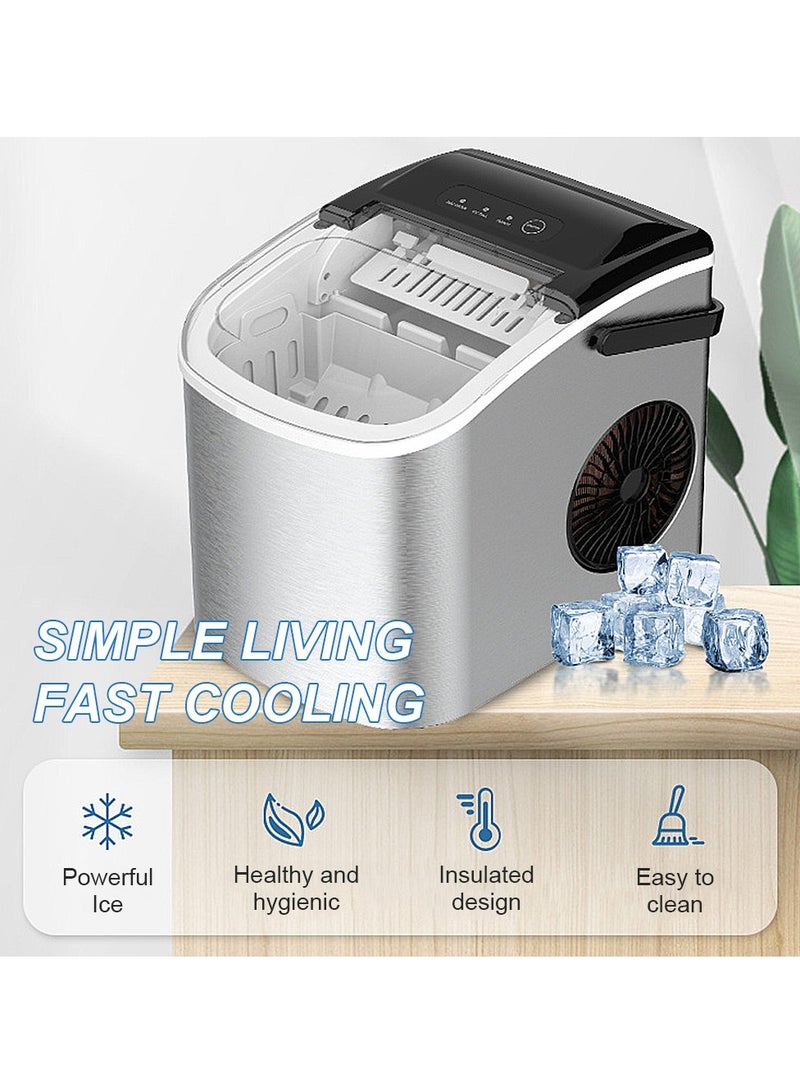 ET-LIFE Ice Maker Countertop with Handle, Self-Cleaning Ice Maker with Scoop and Basket, 9 Cubes in 7-9 Mins, 12Kg/24H, 1.2L Water Tank, 0.6L Ice Basket Capacity, 95W, Portable Small Ice Machine for Home kitchen Office Party, BH-14, Silver  - Image 4