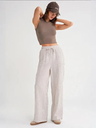 MixRay Mixray High Waist Striped Drawstring Pants