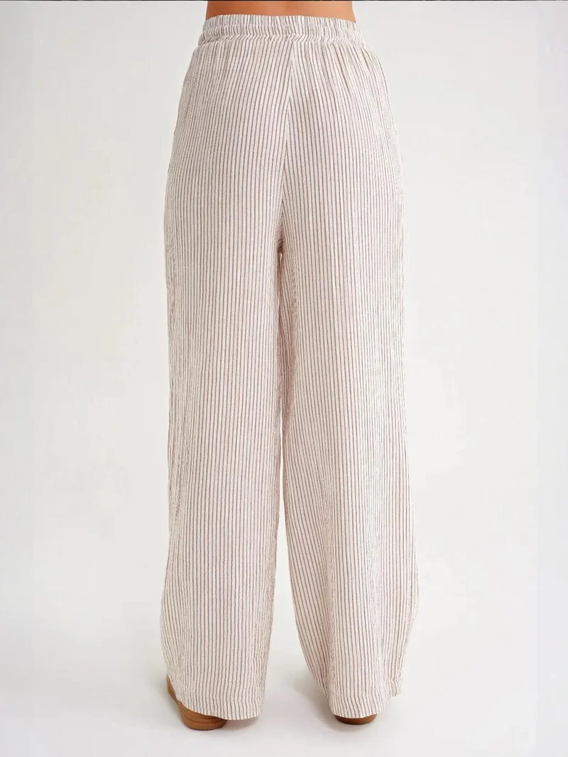 MixRay Coffee Brown Mixray High Waist Striped Drawstring Pants for Women | Best Price UAE