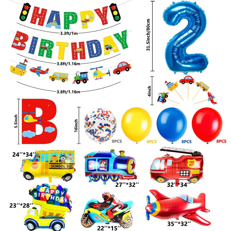 iZoeL 2nd Birthday Decorations Boy: Cars, Transport, Construction Balloons & Banners - Image 2