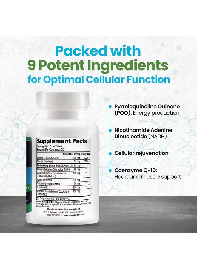 نيورو بيولوجيكس مكمل Mito Cell PQQ لدعم الميتوكوندريا الأمثل - مكمل Pyrroloquinoline Quinone لتعزيز الطاقة والأداء والوظيفة الإدراكية - مع CoQ10 وNADH وفيتامين C والمزيد  - Image 3