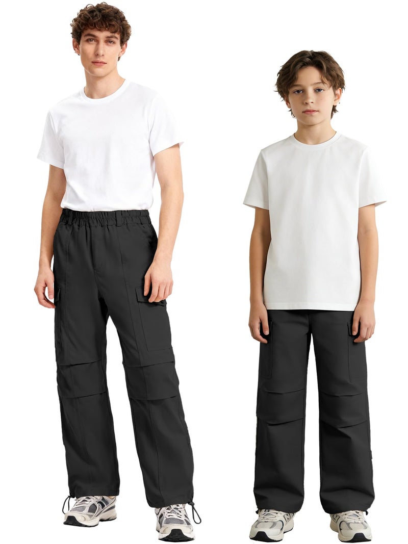 SANGTREE Boy's Drawstring Waist Streetwear Baggy Cargo Pants, Black, 13-14 Years = Tag 170 - Image 2