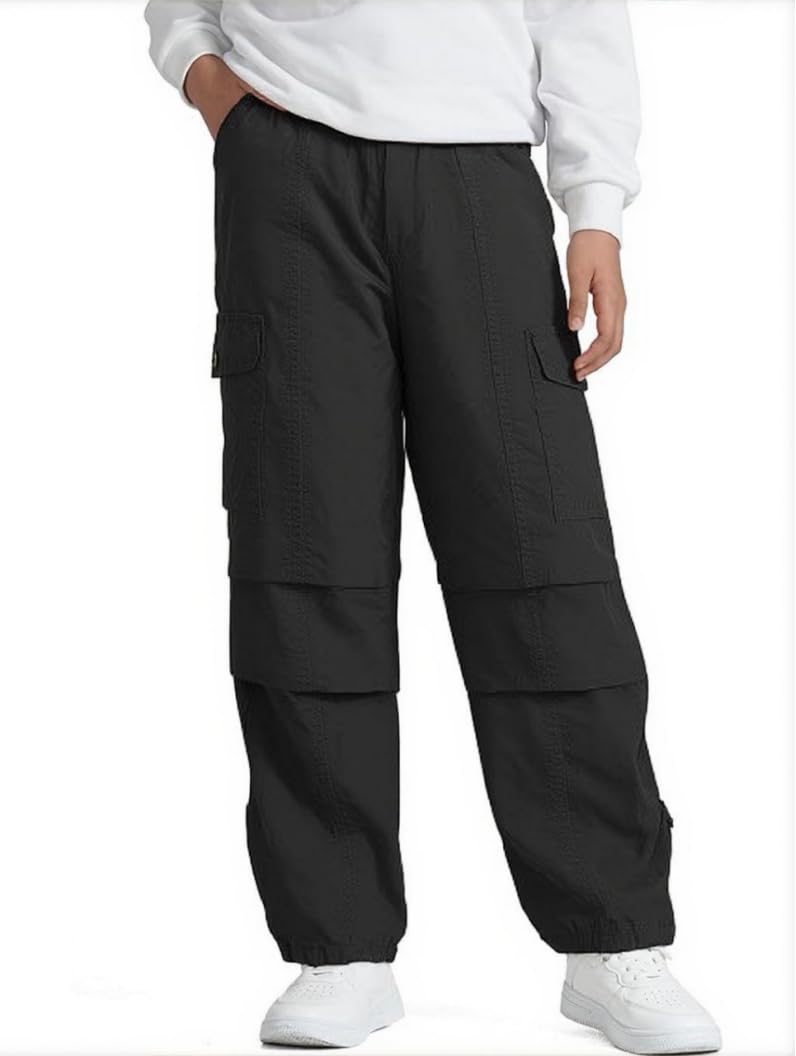 SANGTREE Boy's Drawstring Waist Streetwear Baggy Cargo Pants, Black, 13-14 Years = Tag 170 - Image 4