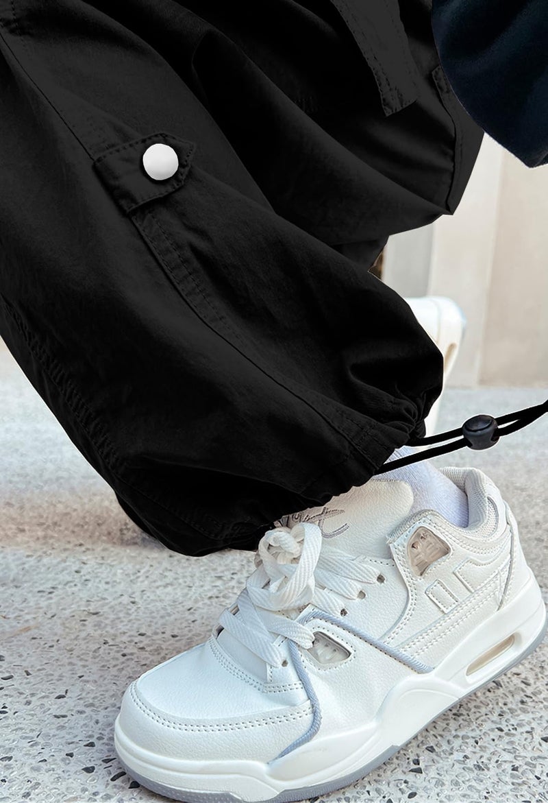 SANGTREE Boy's Drawstring Waist Streetwear Baggy Cargo Pants, Black, 13-14 Years = Tag 170 - Image 3