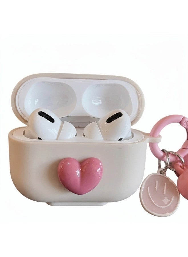 Bukela AirPods Pro2 Case, Airpods Pro 2nd Generation Pink TPU 3D Heart-shaped Case Cover, Soft Silicone Skin Shock-Absorbing Protective Cover with Keychains for Apple Airpods Pro 2 - Image 1