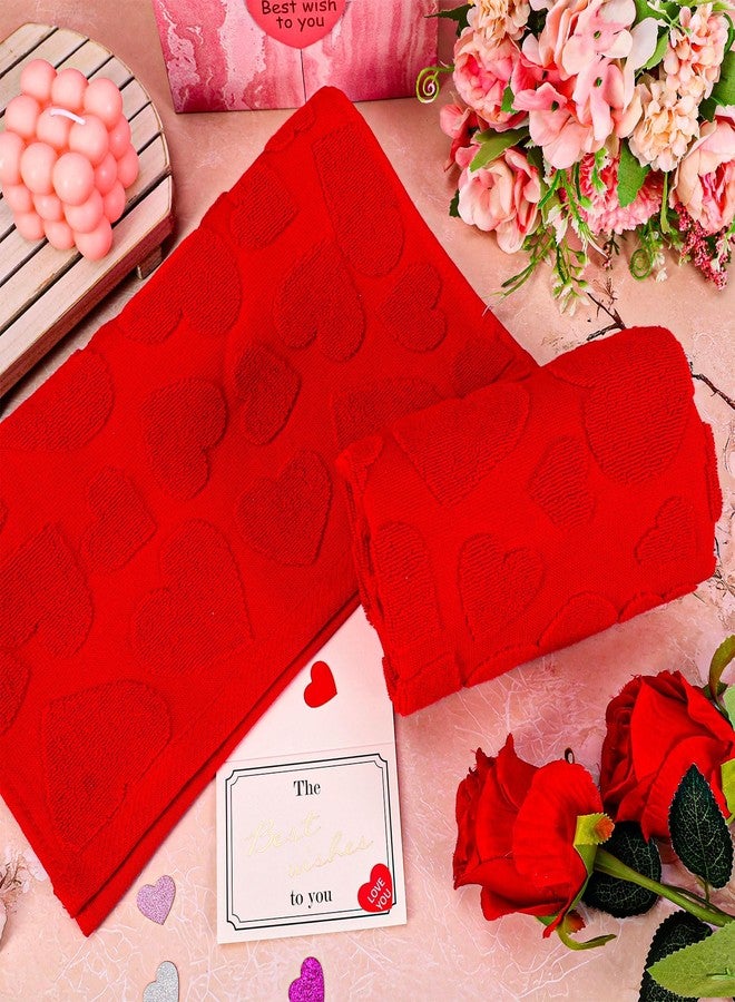 وولاين مناشف يد من والين لعيد الحب، مصنوعة من القطن الجاكار، منشفة حمام مزخرفة بقلب أحمر ثلاثي الأبعاد، ماصة للماء، مثالية لتجفيف الأطباق وتنظيف المطبخ والطبخ، مقاس 29.5 × 13.4 بوصة، قطعتان - Image 4