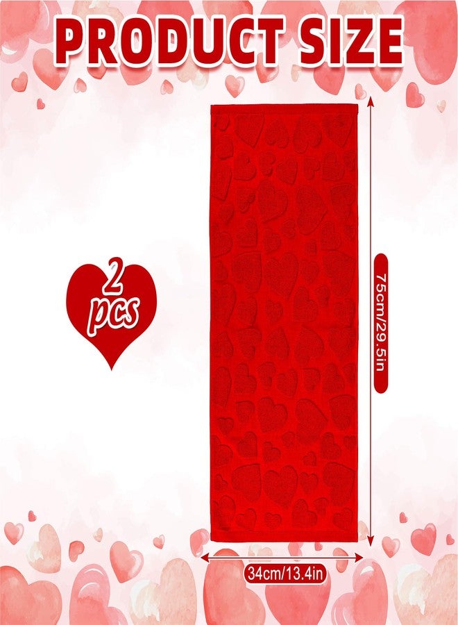 وولاين مناشف يد من والين لعيد الحب، مصنوعة من القطن الجاكار، منشفة حمام مزخرفة بقلب أحمر ثلاثي الأبعاد، ماصة للماء، مثالية لتجفيف الأطباق وتنظيف المطبخ والطبخ، مقاس 29.5 × 13.4 بوصة، قطعتان - Image 2