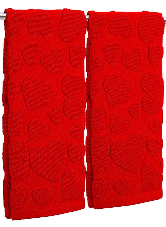 وولاين مناشف يد من والين لعيد الحب، مصنوعة من القطن الجاكار، منشفة حمام مزخرفة بقلب أحمر ثلاثي الأبعاد، ماصة للماء، مثالية لتجفيف الأطباق وتنظيف المطبخ والطبخ، مقاس 29.5 × 13.4 بوصة، قطعتان - Image 1