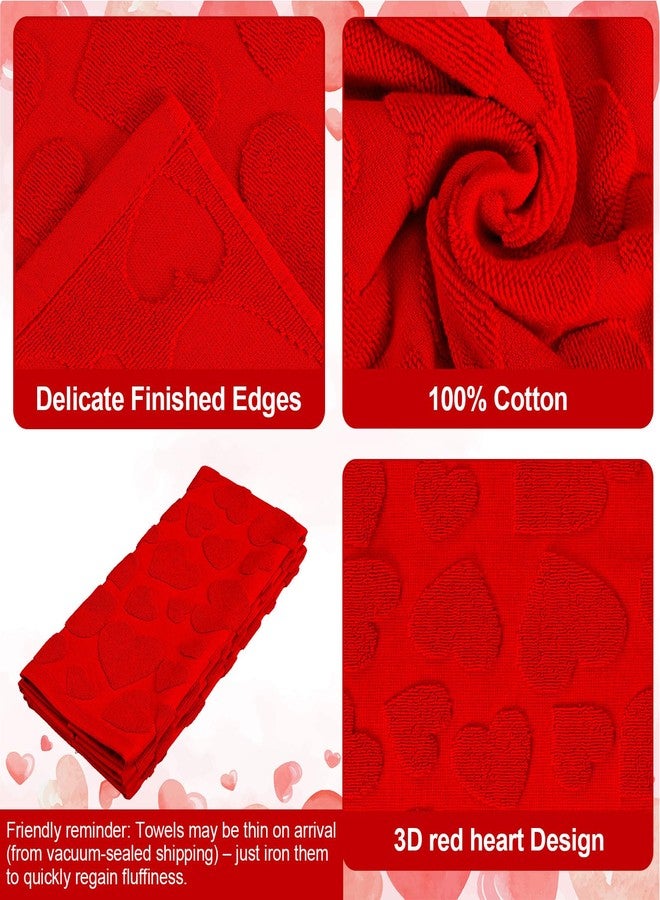 وولاين مناشف يد من والين لعيد الحب، مصنوعة من القطن الجاكار، منشفة حمام مزخرفة بقلب أحمر ثلاثي الأبعاد، ماصة للماء، مثالية لتجفيف الأطباق وتنظيف المطبخ والطبخ، مقاس 29.5 × 13.4 بوصة، قطعتان - Image 3