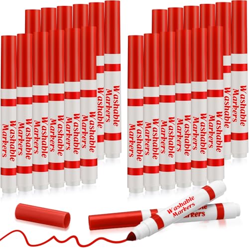 Janlaugh 24 Pcs Washable Markers Bulk Broad Line Markers Coloring Conical Tip Large pens for art projects Teachers Party Favors DonationsRed - Image 1