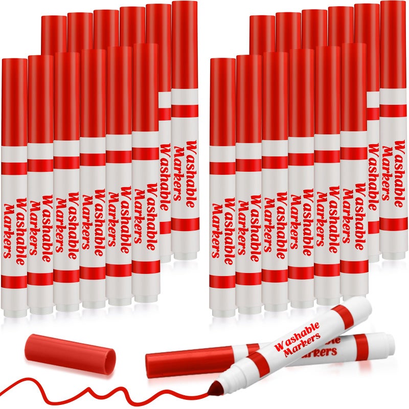 Janlaugh 24 Pcs Washable Markers Bulk Broad Line Markers Coloring Conical Tip Large pens for art projects Teachers Party Favors DonationsRed - Image 3