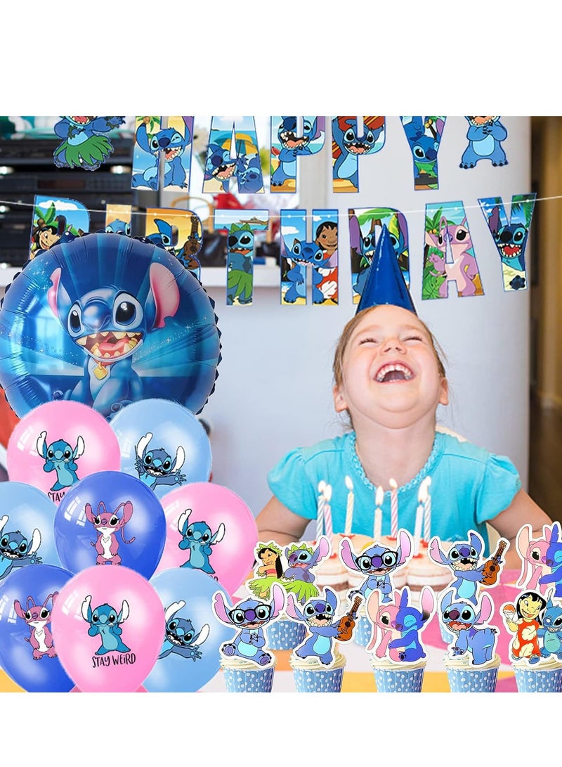 Party Stitch Aluminium Balloon Theme Party Decoration Children's Star Baby Birthday Flag Cake Insert Balloon Set - Image 3
