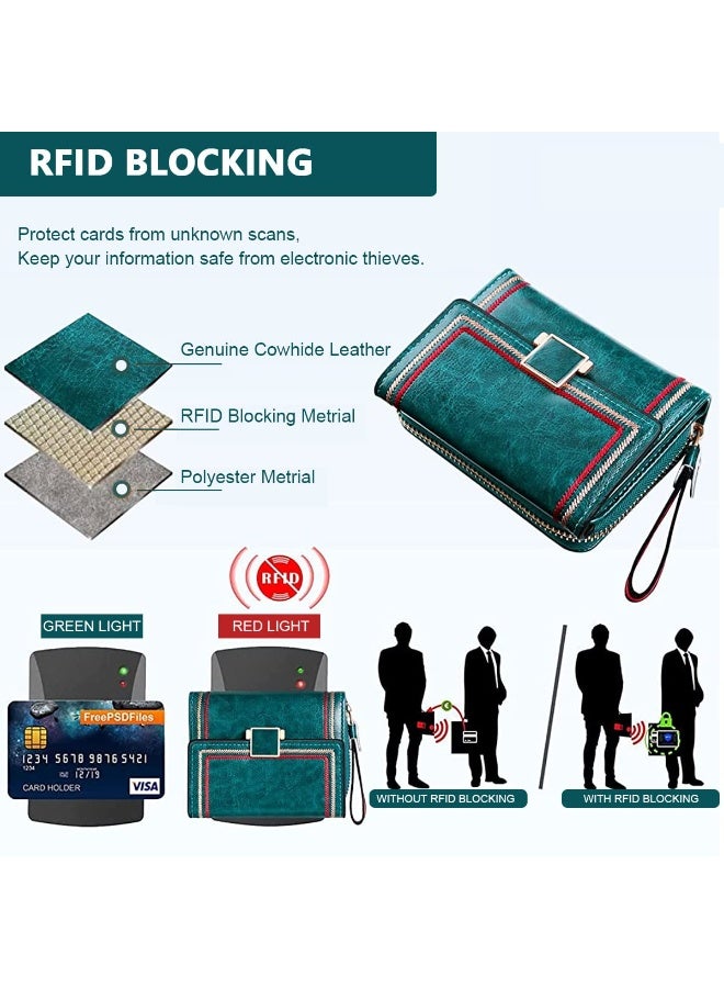  بالي محفظة PALAY® النسائية المصنوعة من الجلد ثنائية الطي - حقيبة بطاقات فيروزية عتيقة ذات سعة كبيرة ومانعة لتقنية تحديد الهوية بموجات الراديو - Image 3