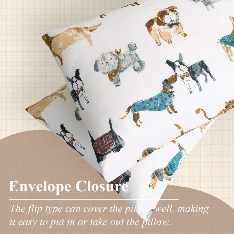 Ivellow Queen Duvet Cover Set Dog Animal White 100% Cotton Duvet Cover for Kids Cute Bedding Set 3Pcs Ultra Soft Breathable Kids Duvet Cover Patterned Cartoon Comforter Cover Boys Girls Toddler Teen - Image 2