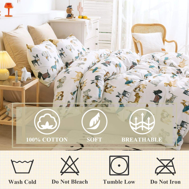 Ivellow Queen Duvet Cover Set Dog Animal White 100% Cotton Duvet Cover for Kids Cute Bedding Set 3Pcs Ultra Soft Breathable Kids Duvet Cover Patterned Cartoon Comforter Cover Boys Girls Toddler Teen - Image 5
