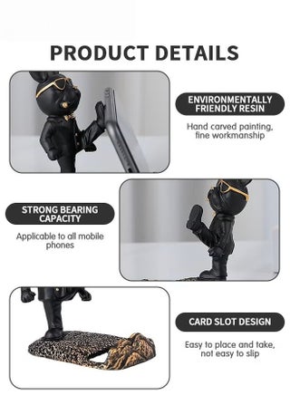 Cute Phone Stand,Gift Machine Cute Stand Phone Stand Desktop Ornament Personalized Trendy Dog Cartoon Office Desktop Doll,Black - view 2