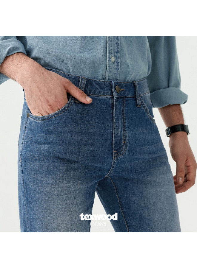 Texwood Men's Denim Silk-like Lyocell Jeans, Comfortable Breathable Vintage Casual Straight-leg Pants, Light Blue, Size 33 - Image 1