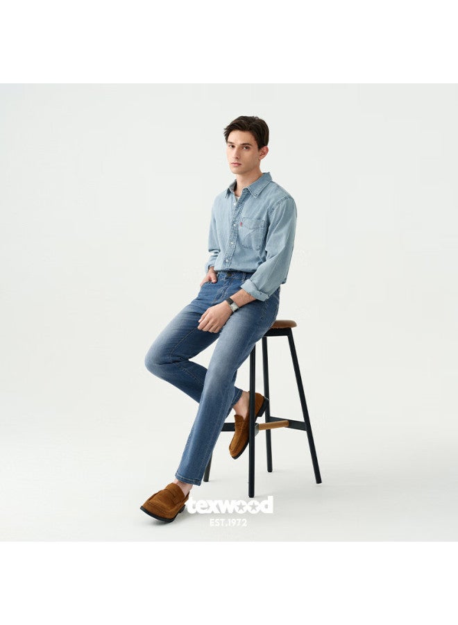Texwood Men's Denim Silk-like Lyocell Jeans, Comfortable Breathable Vintage Casual Straight-leg Pants, Light Blue, Size 33 - Image 2