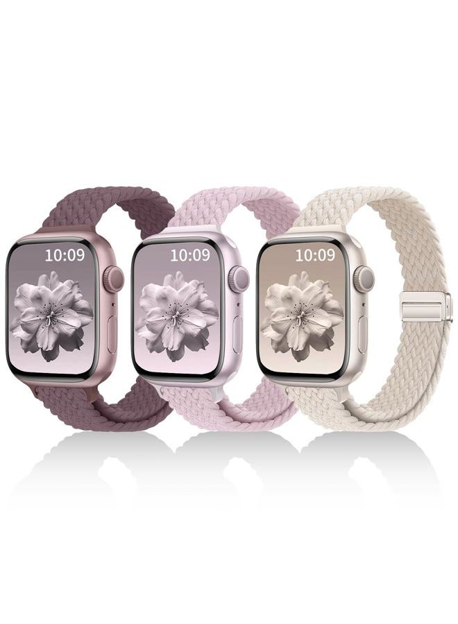 Zspoly 3 Pack Slim Braided Stretchy Bands Compatible with Apple Watch Band 38mm 40mm 41mm 42mm 44mm 45mm 46mm 49mm Women Men, Thin Nylon Magnetic Strap Bands for iWatch Series 10/9/8/7/6/5/4/3/2/1/SE Ultra - Image 1