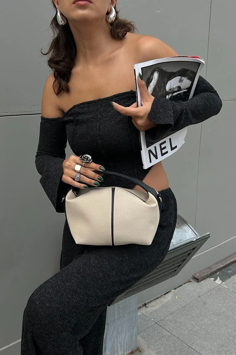 Shule Bags Leo Suede Cream Handbag and Crossbody Bag
