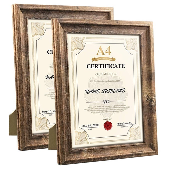 RUSTIC PICTURE FRAME A4 21 X 297 CM SET OF 2 WALL AND TABLE PICTURE FRAMES BROWN