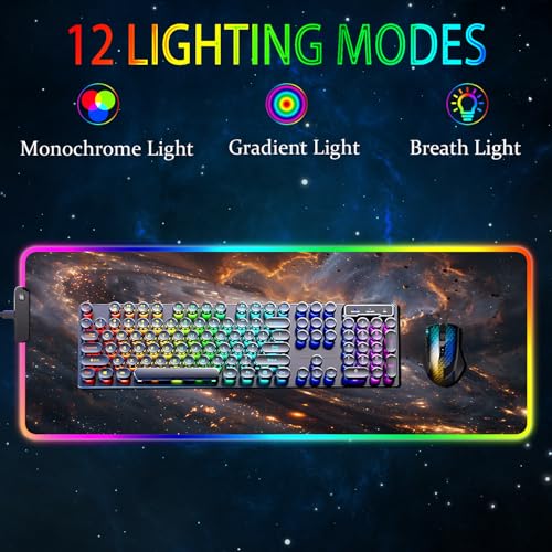 Armanza RGB Gaming Mouse Pad, Large Mousepad with Led Light, Gaming Accessories Keyboard Pad for Desk, Non-Slip Rubber Base Big Mouse Mat for Gamer, 31.5 X 11.8 Inch, Golden Galaxy - Image 2